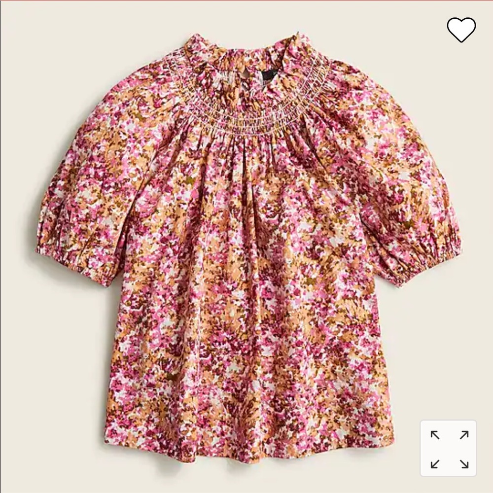 NWT J.Crew Smocked Neck Puff Sleeve Floral Top Size Small